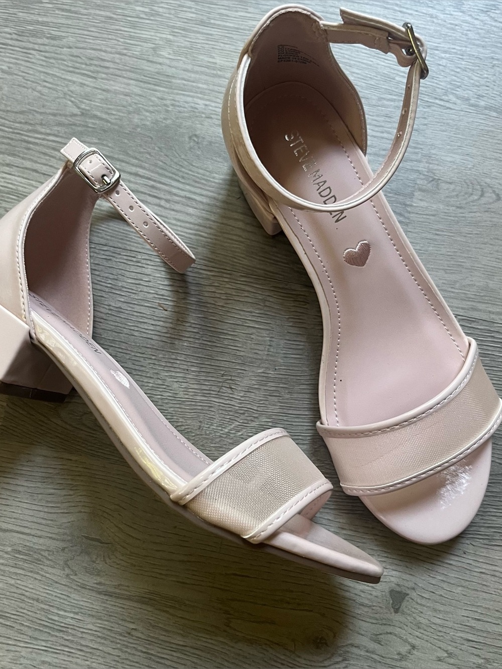Steve Madden Girls Blush Pink Ankle-Strap Block Heel Sandals (2)Y